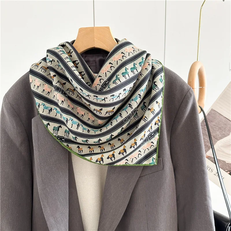 Classic Wool Silk Cashmere Scarf 135CM Women Luxury Designer Large Shawl Rolled Winter Warm Stole Blanket Cape Gift Decoration