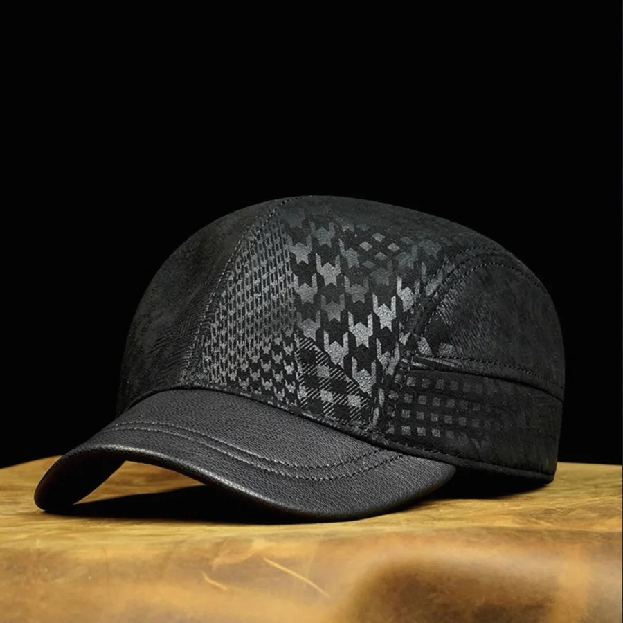 

Бейсболка с короткими полями 5 см для мужчин, шляпы из натуральной кожи Duck Tonue, мужская повседневная кожаная бейсболка с принтом для хоккея и удара