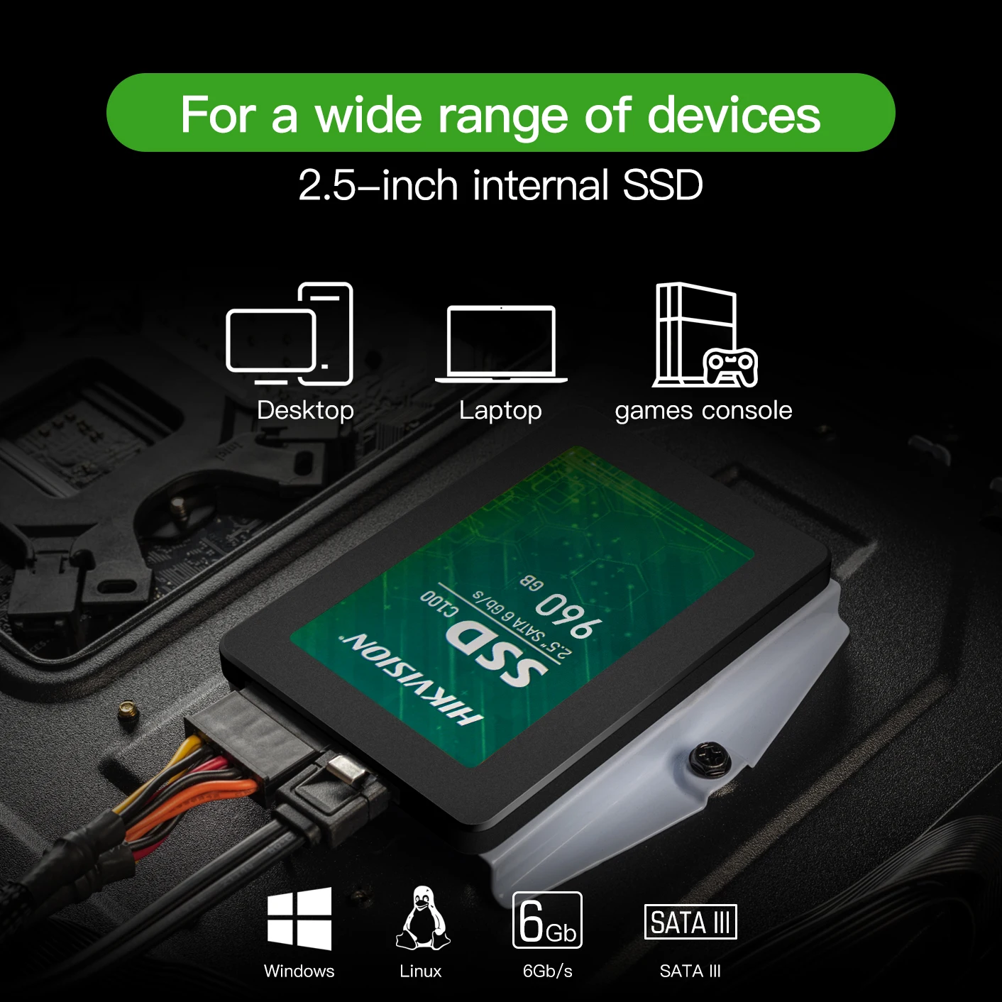 노트북용 HIKVISION 240GB/480GB/960GB SSD 내부 – PC 및 데스크탑 업그레이드용 SATA III 6Gbps 고속 2.5인치 SSD