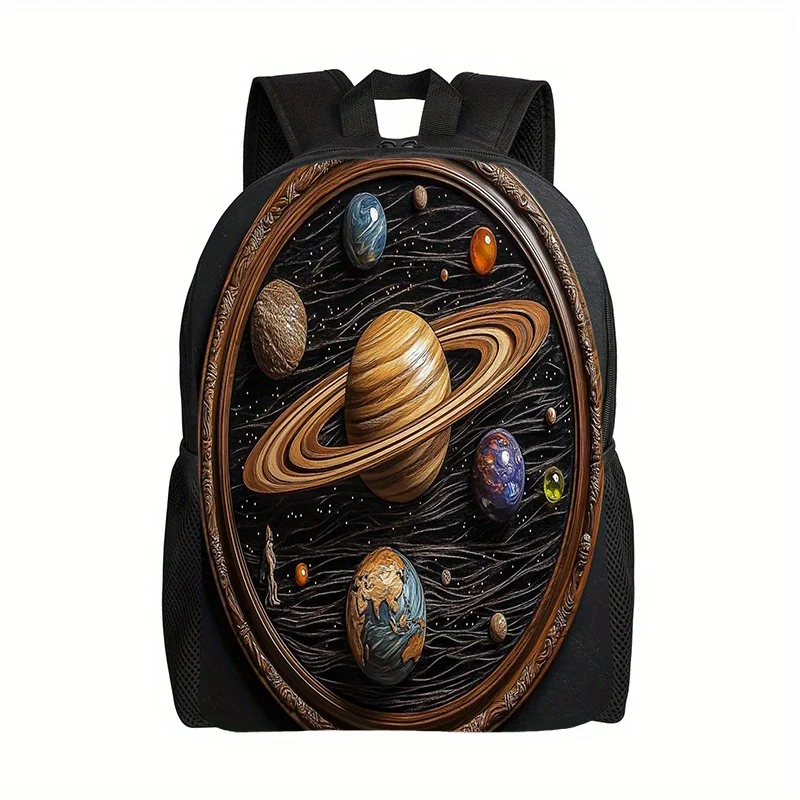 Cosmic Planet Backpack Space-Themed School Bag with SATURN Design, Heavy-Duty Zip Closure Adjustable Shoulder Straps