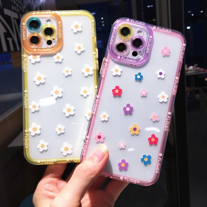 Soft Transparent Flowers Phone Case For iPhone 11 12 13 14 Pro Max XS X XR 7 8 Plus SE 2020 Bumper Back Cover