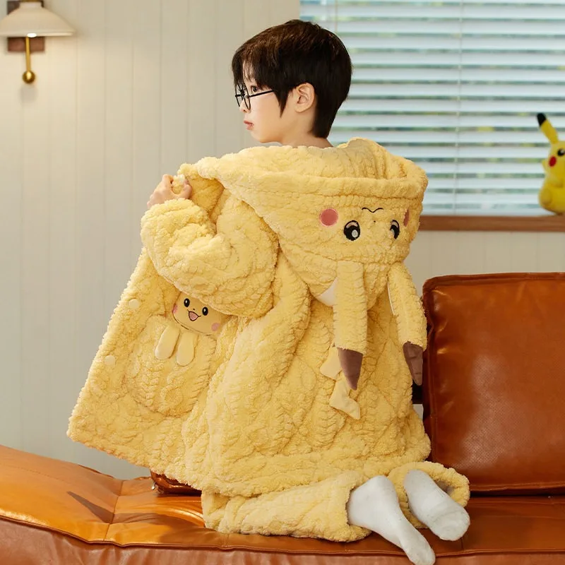 

Boys' Thickened Warm Pajama Set 2025 - Pokémon Pikachu Three-Layer Quilted Fleece-Lined,Anti-Static Winter Two-Piece Loungewear