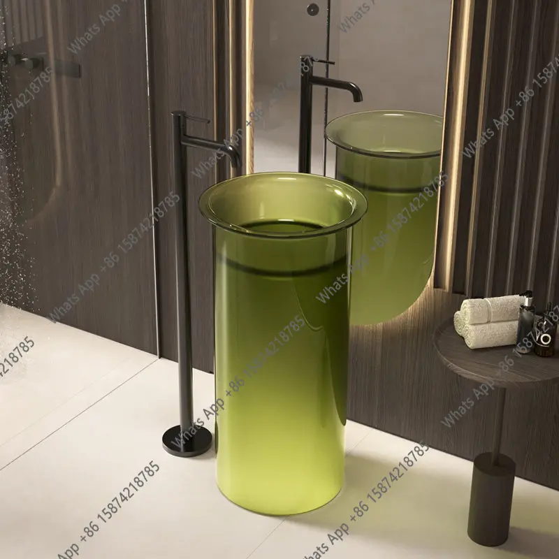

Art transparent resin washbasin floor-to-ceiling column basin hotel homestay bathroom washbasin