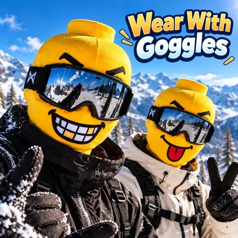 Funny Knit Ski Mask Food Print Balaclava Yellow Man Funny Design Windproof Stretch Outdoor Cycling Skiing Snowboard Face Cover