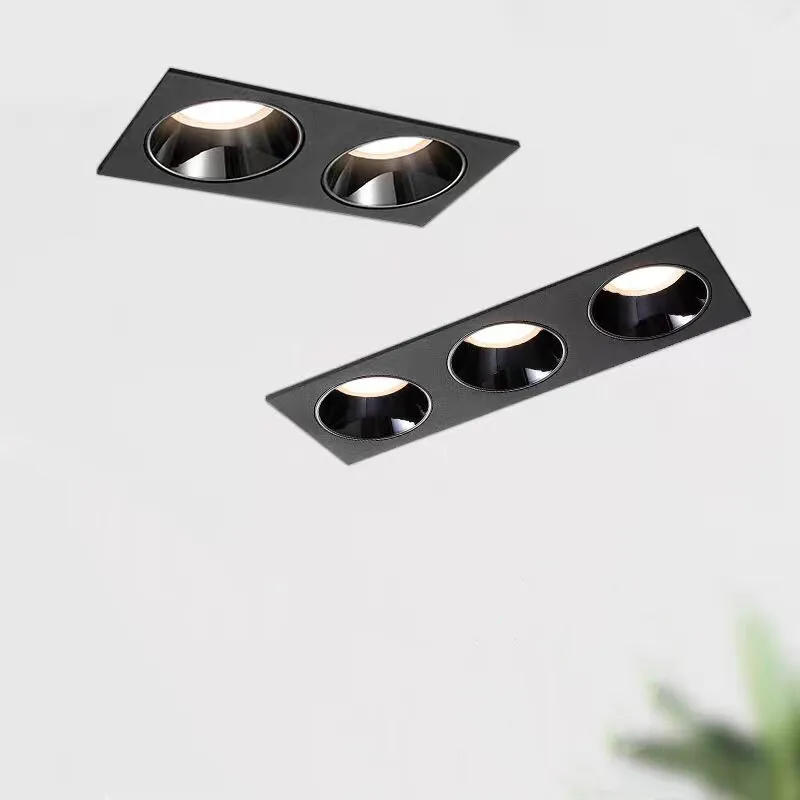 Square LED embedded spotlights COB grille lights ceiling downlights 1/2/3/4/ head, living room without main lighting 9W12W