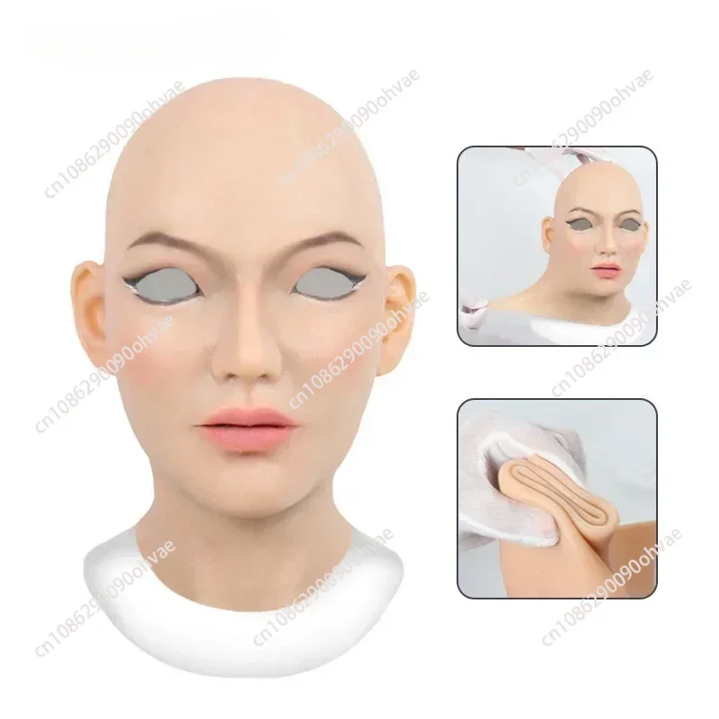 New Adult Full Head Mask Bald Female Shape of Silicone Dress Headwear Halloween Cosplay Accessories Mask Fake Girl Mask