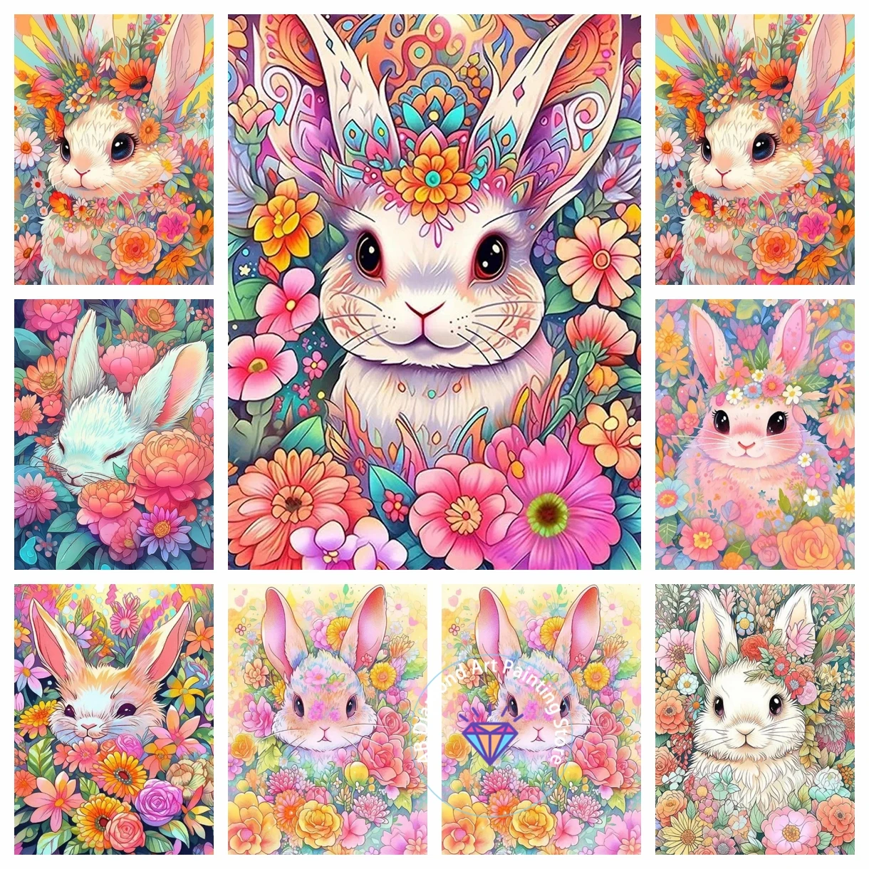 

Rabbit AB Diamond Painting Kit DIY Mosaic Flower Cute Animal New Embroidery Jewelry Kits Cross Stitch Bedroom Decoration Kids