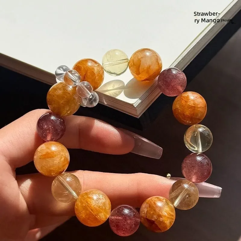 Popular natural yellow gum flower strawberry crystal bracelet, fashionable and versatile original niche design, gifts to