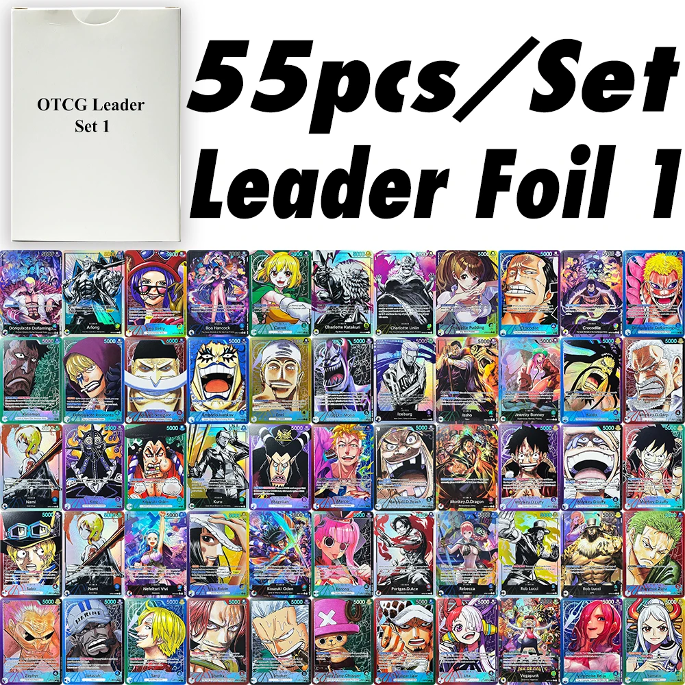 

full box 55PCS One piece Leader Game Cards Proxy DIY OPCG Luffy Sabo Zoro Nami Carrot Marco Sakazuki Shanks Perona Anime Cards