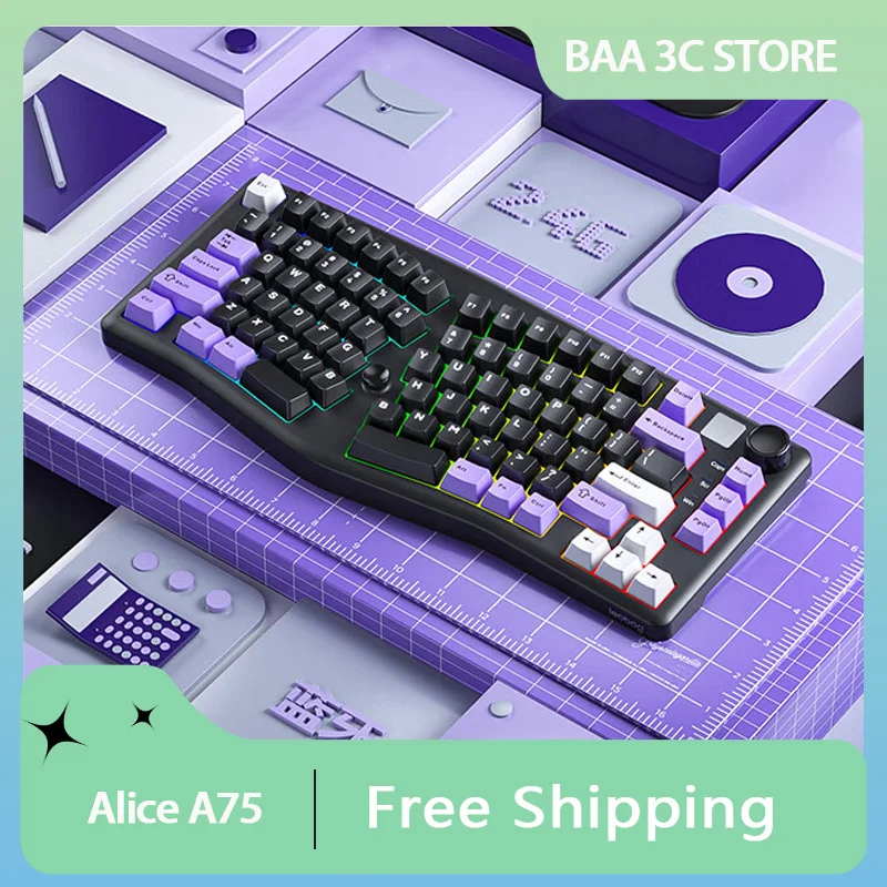 

Leobog Alice A75 Mechanical Keyboard 3Mode Customized RGB Hot Swap Ergonomics Top Structure with Knob PBT Gamer Keyboard Gifts