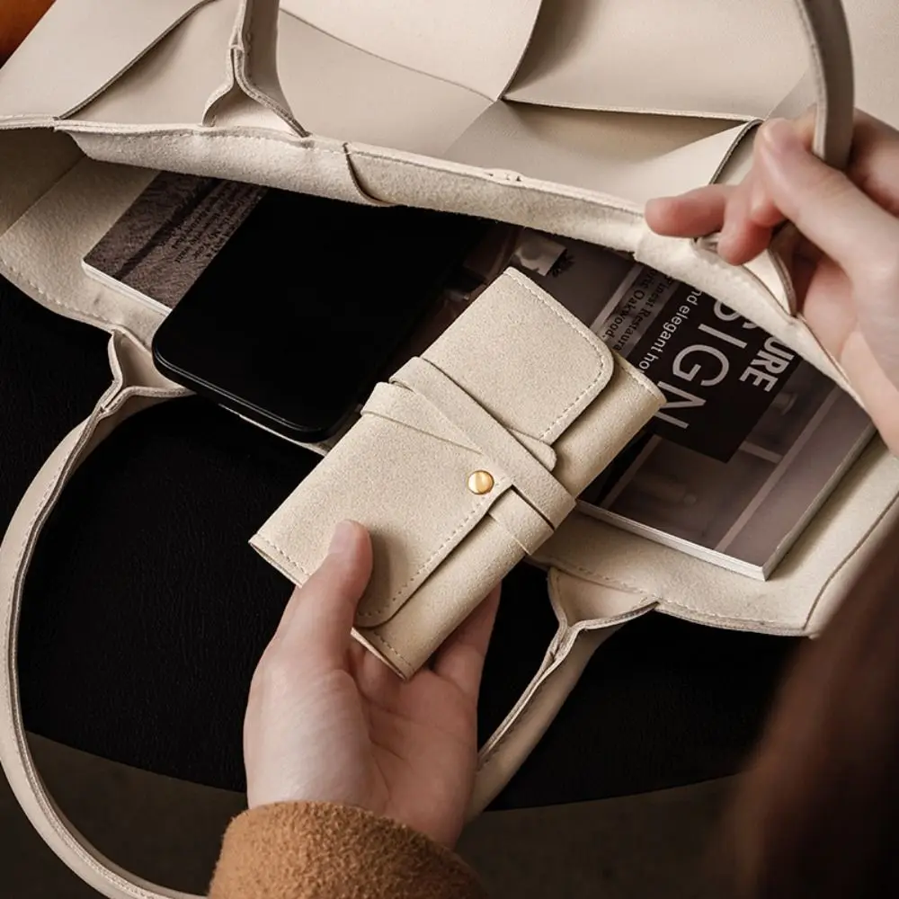 PU Leather Jewelry Roll Bag Roll Up Design Foldable Jewelry Storage Bag Compact Tie Closure Ring Holder Home Organization