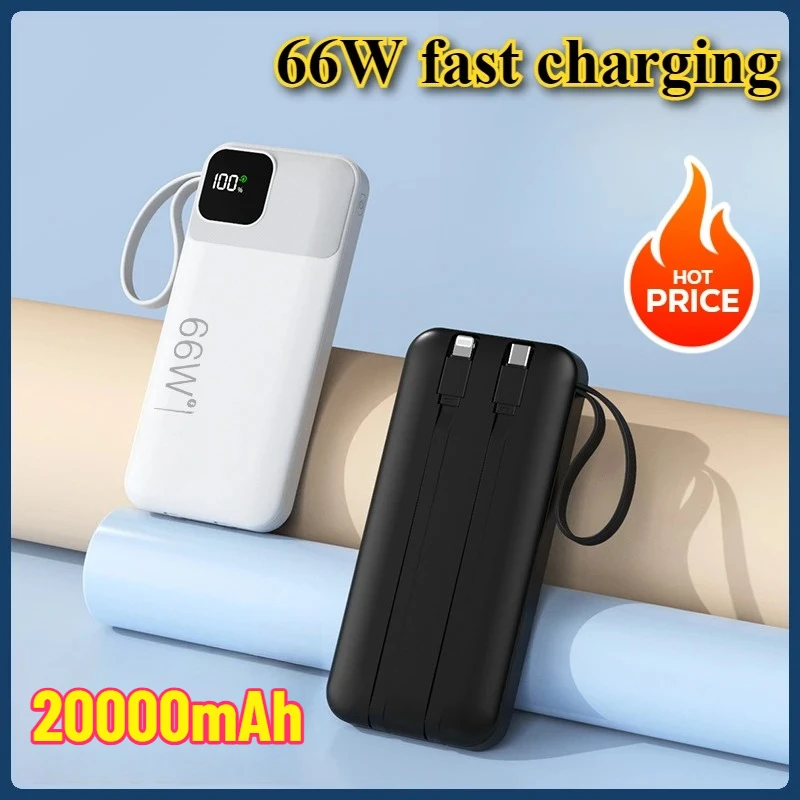 20000mAh 66W Fast Charging Built-in Line Power Bank Large Capacity Portable Power Supply