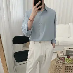 Korean Version of Business Casual Versatile Top Loose Long Sleeved Splice Pockets Solid Color Simplicity Commuting Trend Shirt