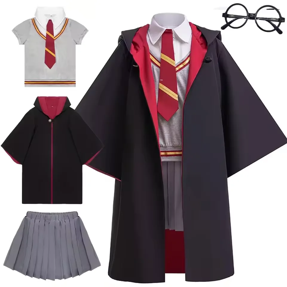 Halloween Christmas Tops Skirt Cloak glasses 4pcs Girls Cosplay Costume Carnival party Toddler Kids Clothing Children Vestidos