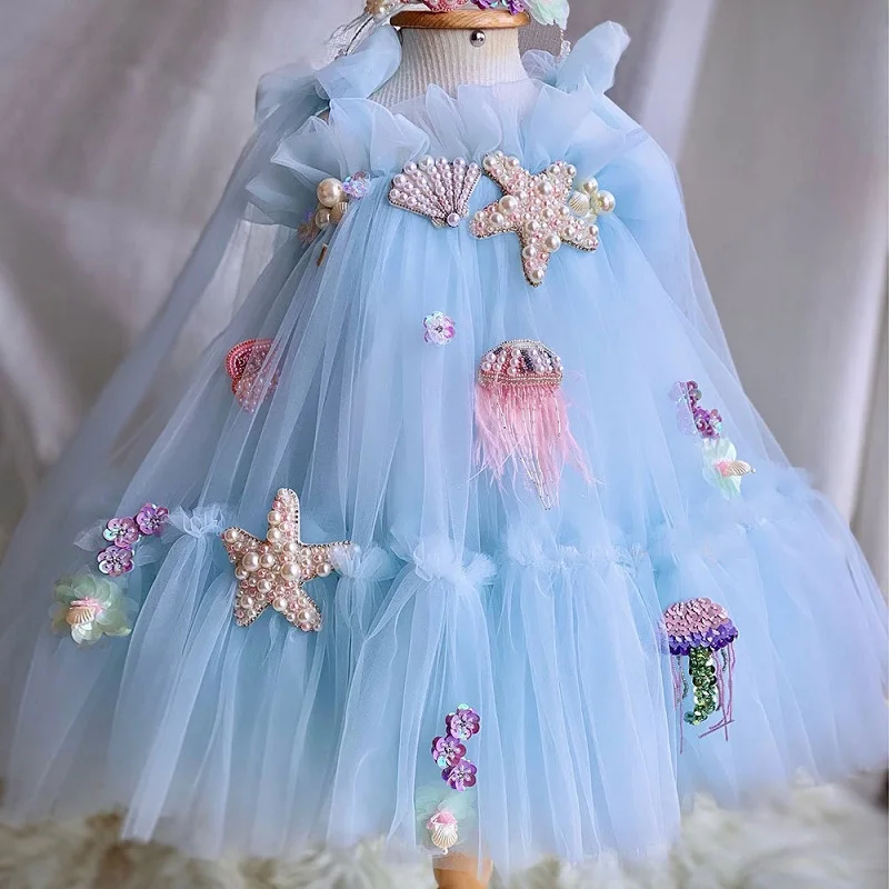 Gonna da principessa Lolita per ragazze 1-10 anni Fiore per bambini Cinghia con fiocco di perle Gonna soffice Carnevale Festa di compleanno