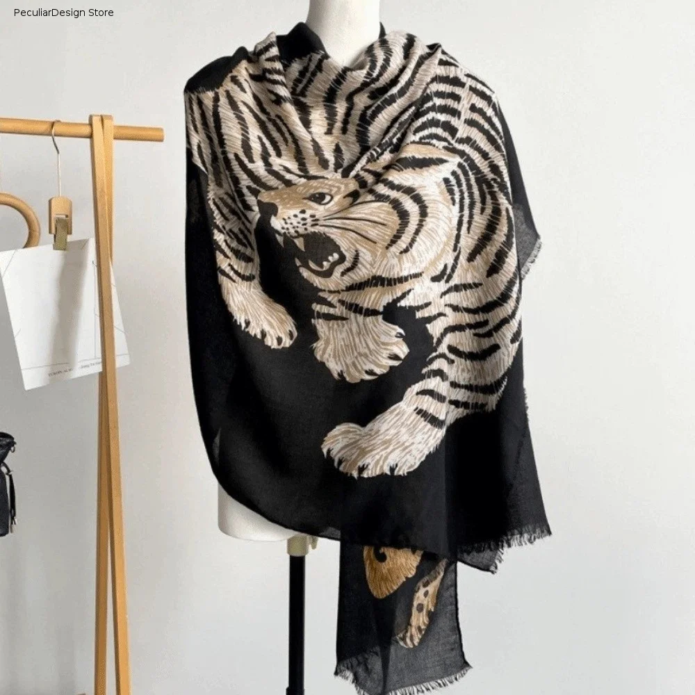 Leopard Sunscreen Cover-up Old Money Style Sun Protection Long Cover Scarf Tiger Print Temperament Vintage Shawl Wrap Summer