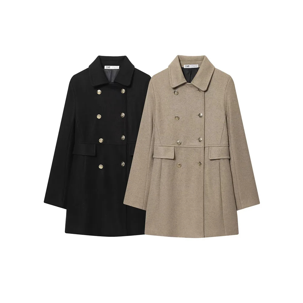 

Autumn New Women's Fashion Solid Color Wool Blended Double breasted Coat