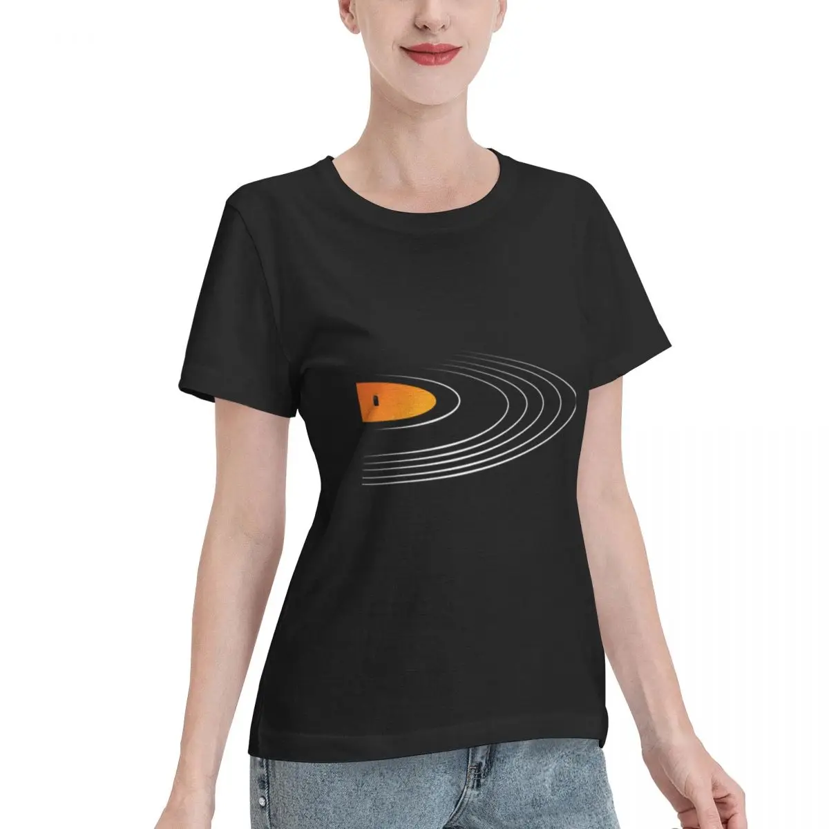 Fast Shipping Music Retro Vinyl Record Women's T-shirt Solid Color Office Casual Top