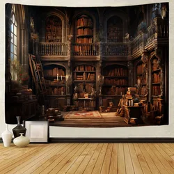 Vintage Bookshelf Tapestry, Study Room Picture Wall Hanging, Art Library Bohemian Hippie Bedroom University Dormitory Decoration