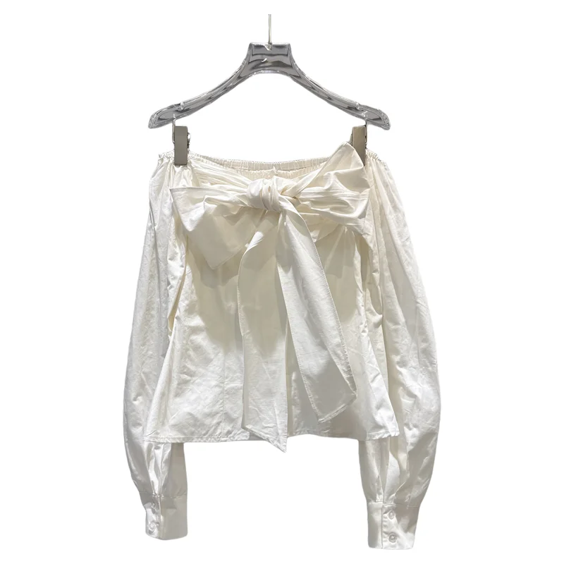 

Trendy Sweet Sle 2025 Autumn New One-oulder Long Sve irt Women's Big Bowtie Cotton Polyester Straight Cut irt