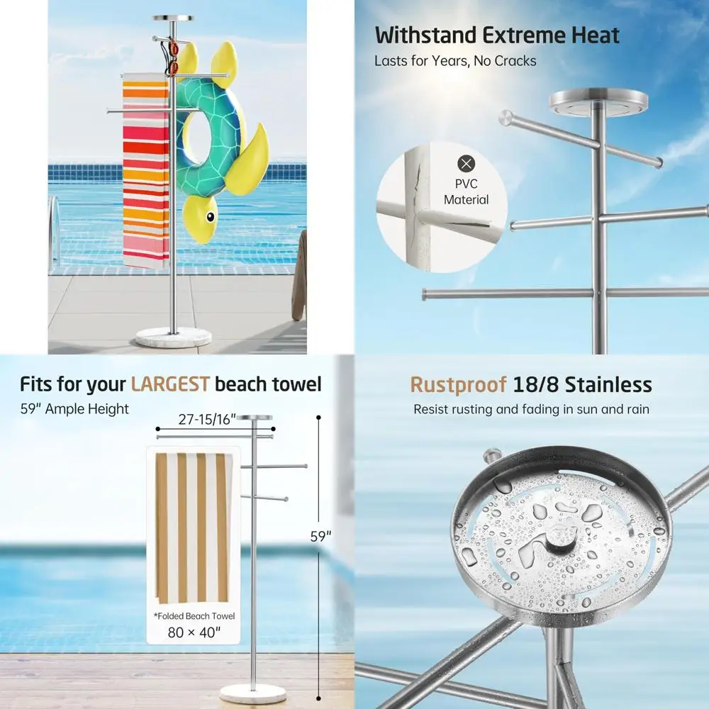 

Вешалка для полотенец для бассейна из нержавеющей стали с утяжеленным основанием, регулируемая подставка на 5 футов для использования в гидромассажной ванне