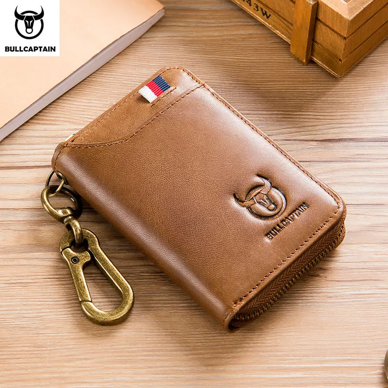 BULLCAPTAIN Genuine Leather Men's Key Card Bag High-quality Multi-function Key Box Car Key Chain Wallet Mini Card Bag Key Clip