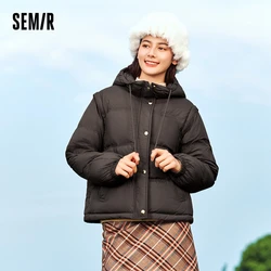 Semir Hooded Down Jacket Women Loose 2025 New Winter Waterproof Oil-proof Stain-proof Down padding winter coat woman