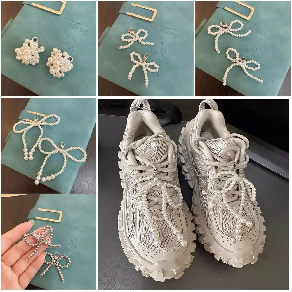 1 piece (not 1 pair) Bow Bow Beaded Pendant Fashion Pearl Ins Shoe Buckle Casual shoes Handmade Key Chain