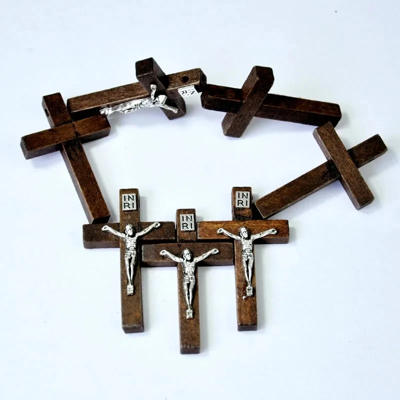 100 Pieces New Wood Jesus Cross Pendant Charms Christian Catholic Believers Faith Ornaments Jewelry Lots No.4100