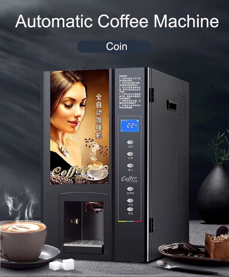 Automatic Espresso Coffee Vending Machine Coin Commercial Beverage Coffee Machine Electric Aluminum Smart Technology Coffee Shop