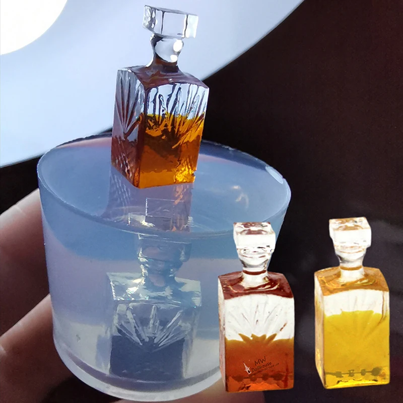 Molde de silicona en miniatura para casa de muñecas, botella de Perfume, botella de vino, accesorios para muñecas, 1:12