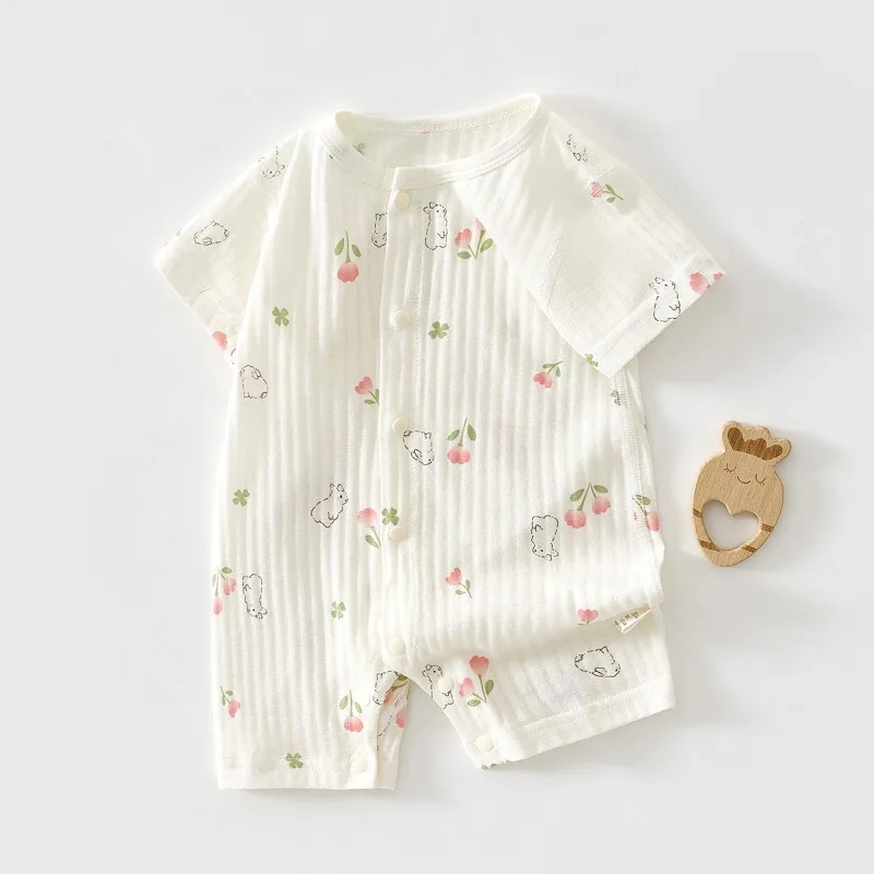 Bellbell Summer Infant Baby Girls Rompers 0-2Yrs Kids Girls Jumpsuits Jacquard Soft Toddler Little Girls Animal Printed Onesies