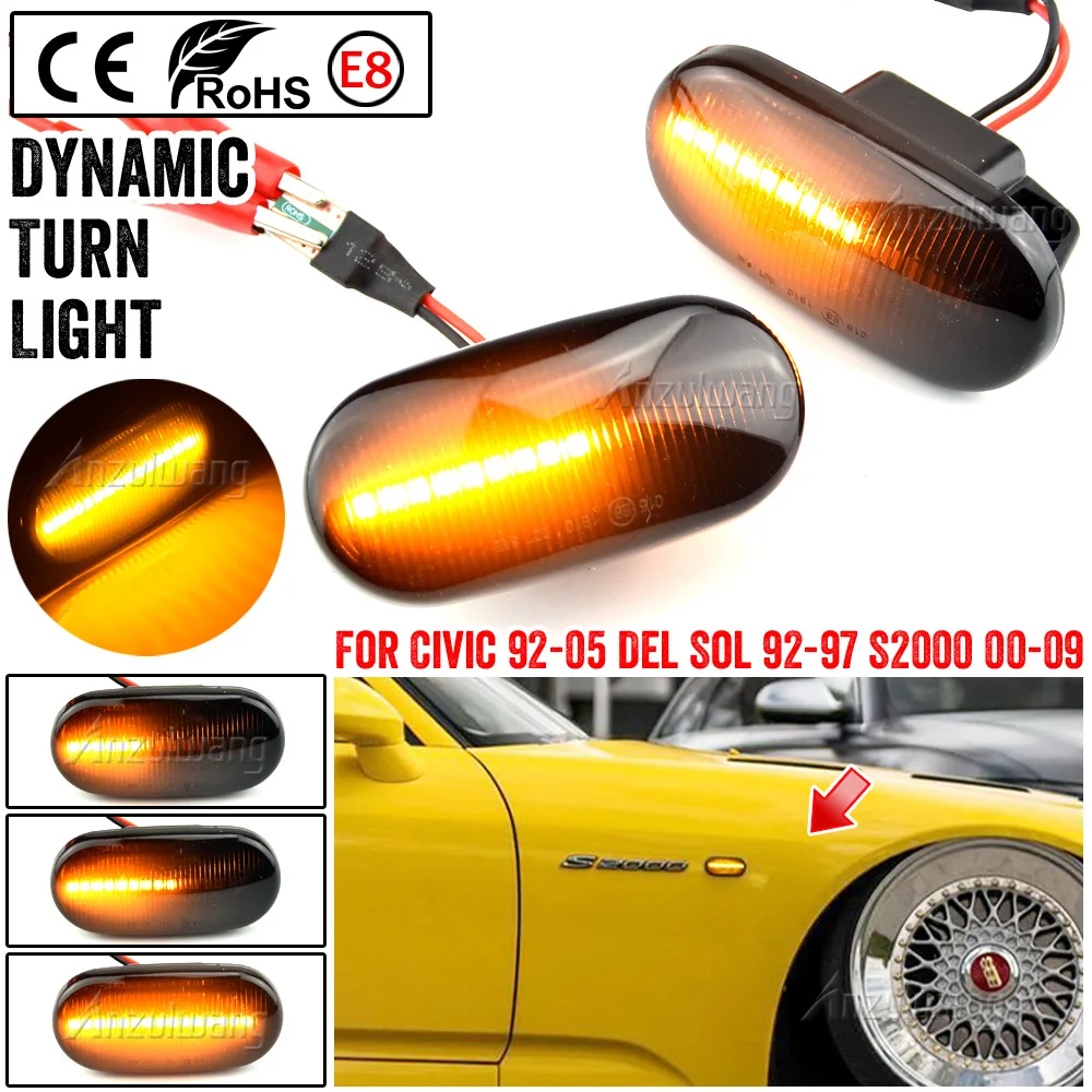 2X LED Dynamic Turn Signal Lamp Side Marker Light Side Lights For HONDA Prelude CRX S2000 Integra Fit Del Sol Acura Civic