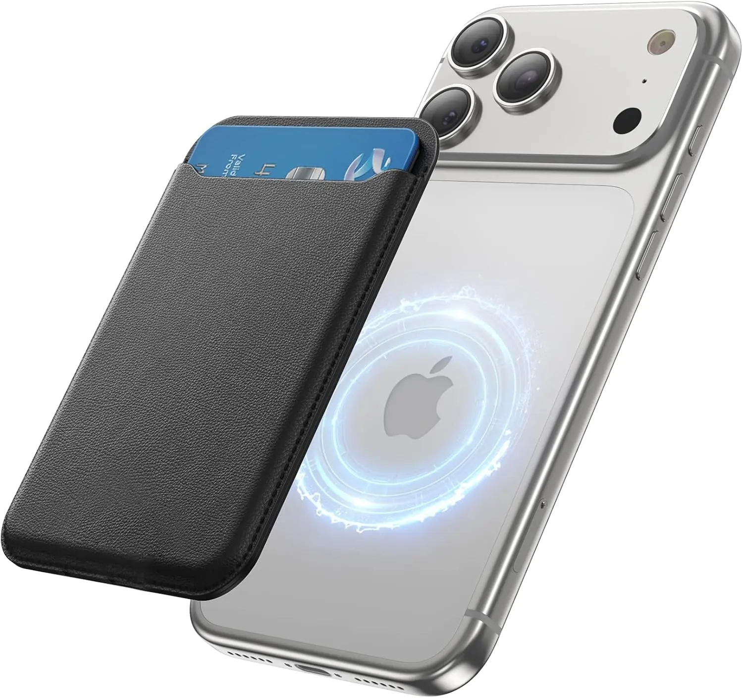 

Магнитный тонкий кошелек для телефона для iPhone серий 17/16/15/14/13/12, с защитой от RFID, из веганской кожи, черный