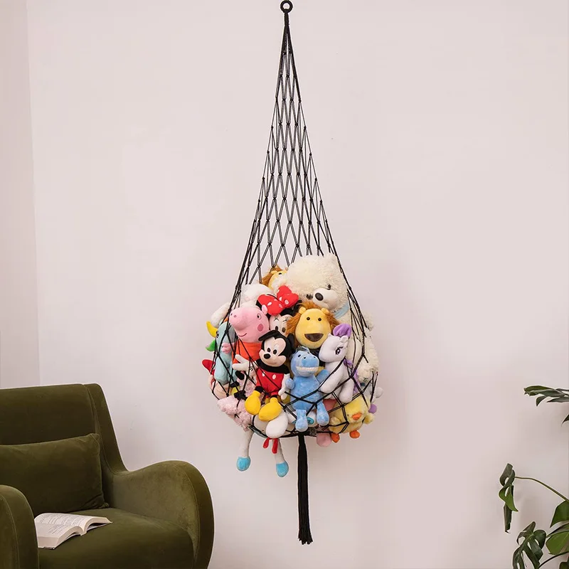 1pcs Hanging Toy Storage Cotton Rope Hanging Net Hand-woven Plush Toy Storage Net Bag Bohemian Toy Hammock