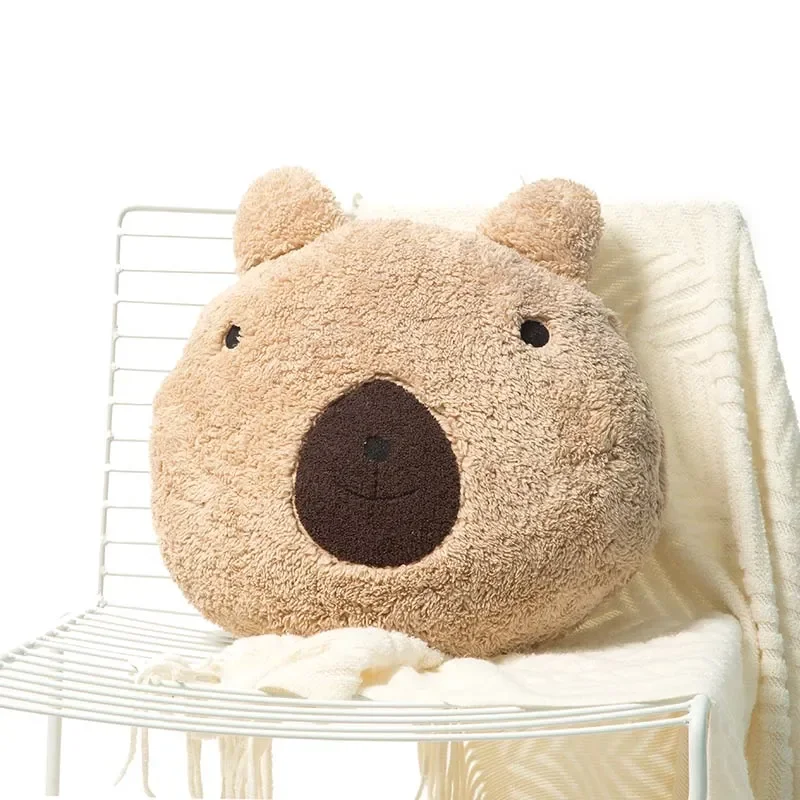 1pc Cushion Pillow Cute Bear head Shape cushion, beige Polyester Fleece, with embroidery, for decoration Bedroom Livingroom Sofa