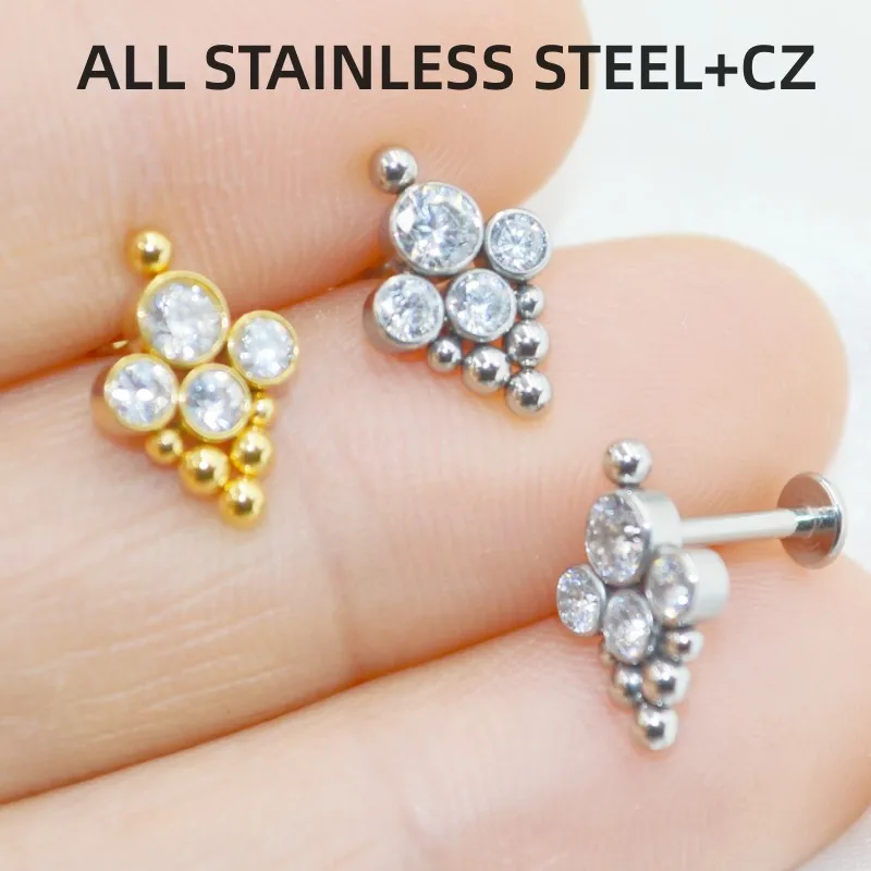 

20pcs/Lot Body Jewelry 16G Ball CZ Gems Stainless Steel Lip Bar piercing Labret ring Ear Helix Cartilage Stud New