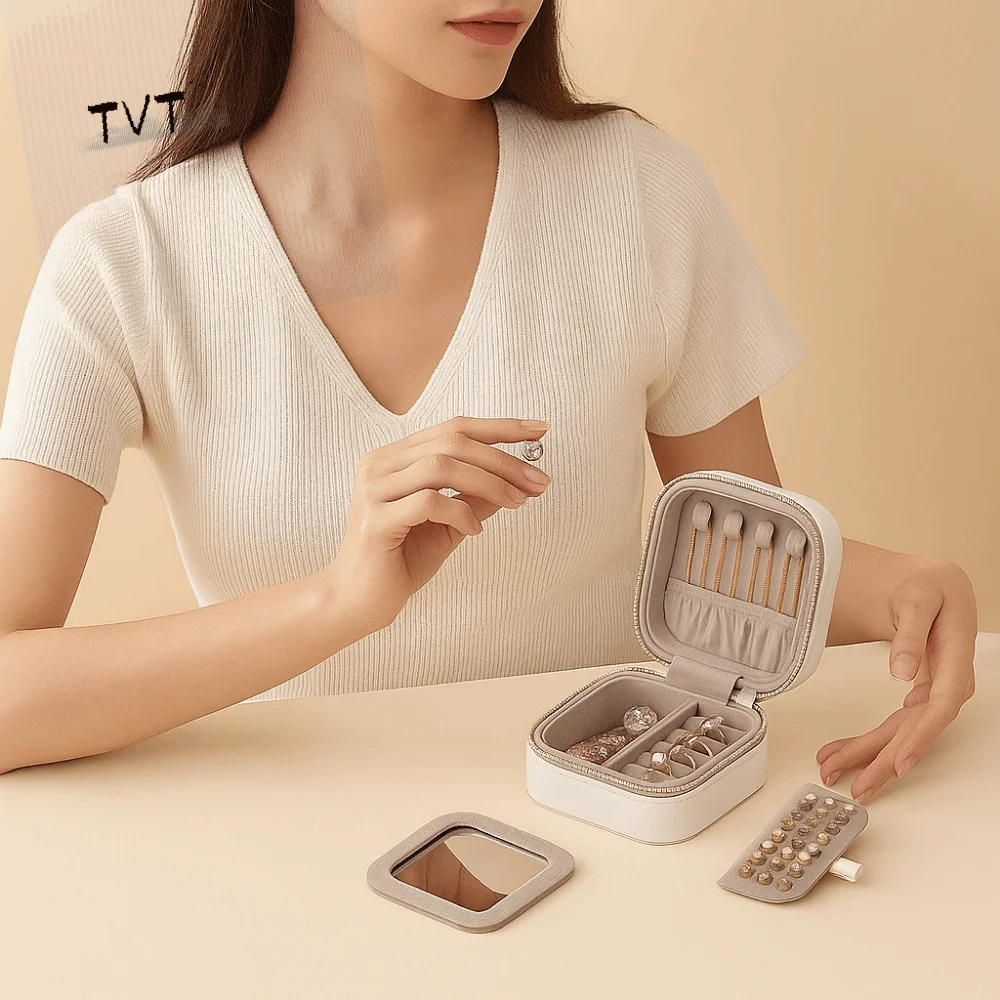 

Portable Solid Color Mirror Jewelry Box Lightweight Detachable Jewelry Storage Case Large Capacity Necklace Storage Box Gift