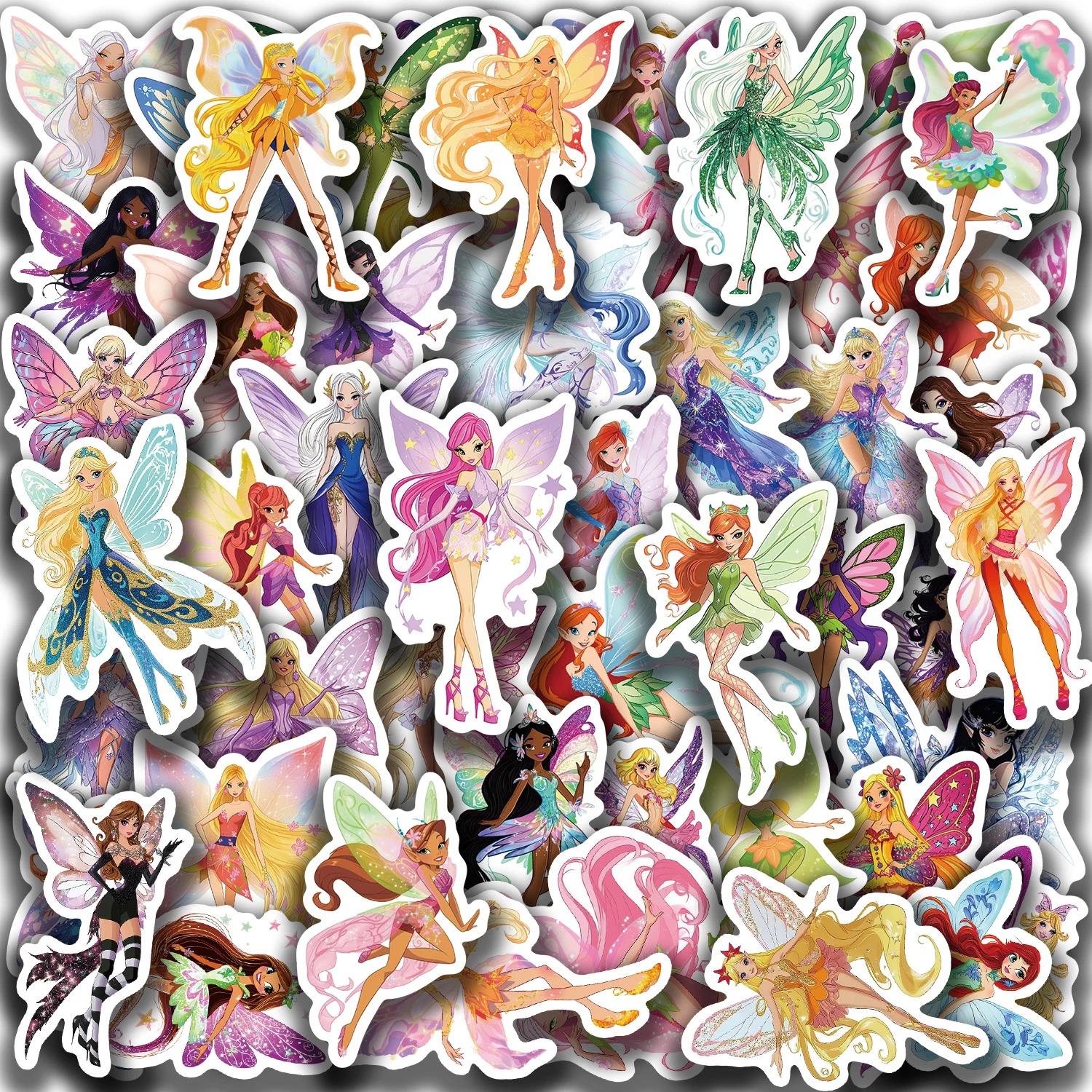 52pcs Butterfly Fairy Series Graffiti Stickers Suitable for Helmet Desktop Wall Decoration DIY Sticker Pack with Storage Box