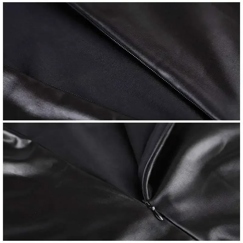 2025 Black Leather Sexy Body Suits for Women PVC Erotic Leotard Costumes Latex Bodysuit Catsuit Girls Wet Look Mini Dress