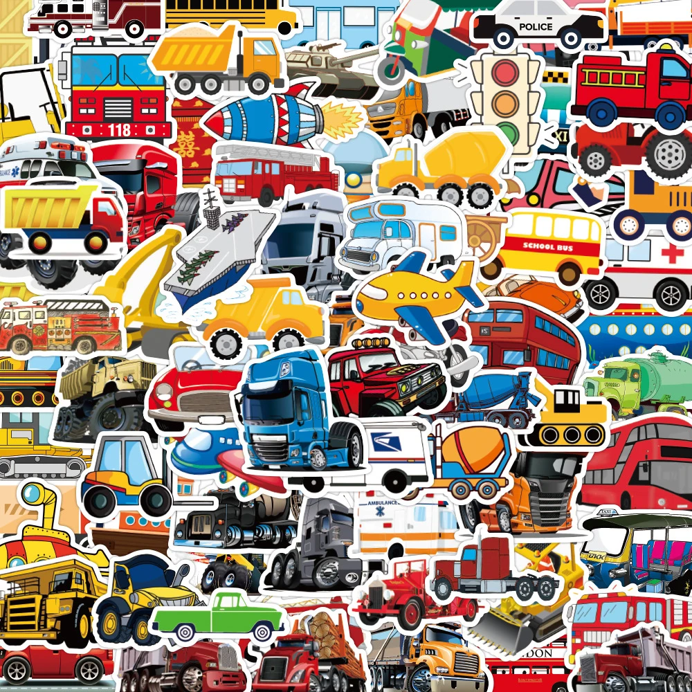 10/30/50/100pcs Transportation Vehicle Car Cartoon Stickers Funny Graffiti Decals Stationery Phone Luggage Reward Sticker Decor