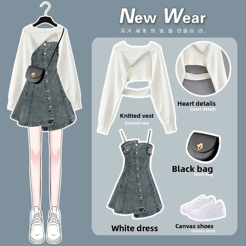 

plus Size Autumn Fashion Sweatshirt Dress Slimming Concealing Korean Style High Waist Short Skirt Long Sleeve Casual Dress