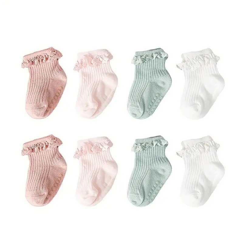 5 Pairs/lot Baby Girl Ankle Socks Breathable Cotton Mesh Lace Ruffle Princess Short Socks for Toddler Kids Girls 0‑5 Years Old