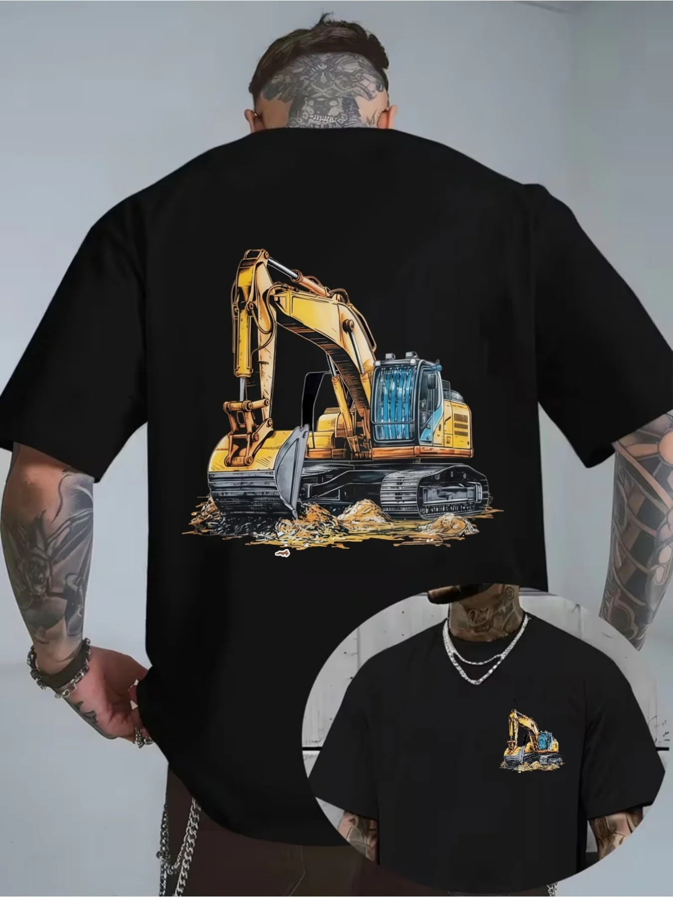 Men'S Excavator Construction Vehicle Graphic T-Shirt Heavy Equipment Operator Digger Worker Casual Summer Short Sleeve Tee