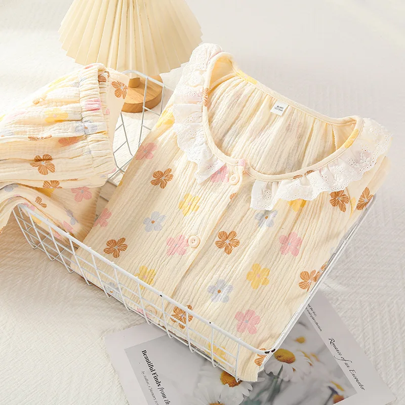 

Pure Cotton Pajama Suits Women Home Wear Pajamas Set 2025 Spring New Long Sleeve Floral Sleepwear For Sleeping Night Wear Female