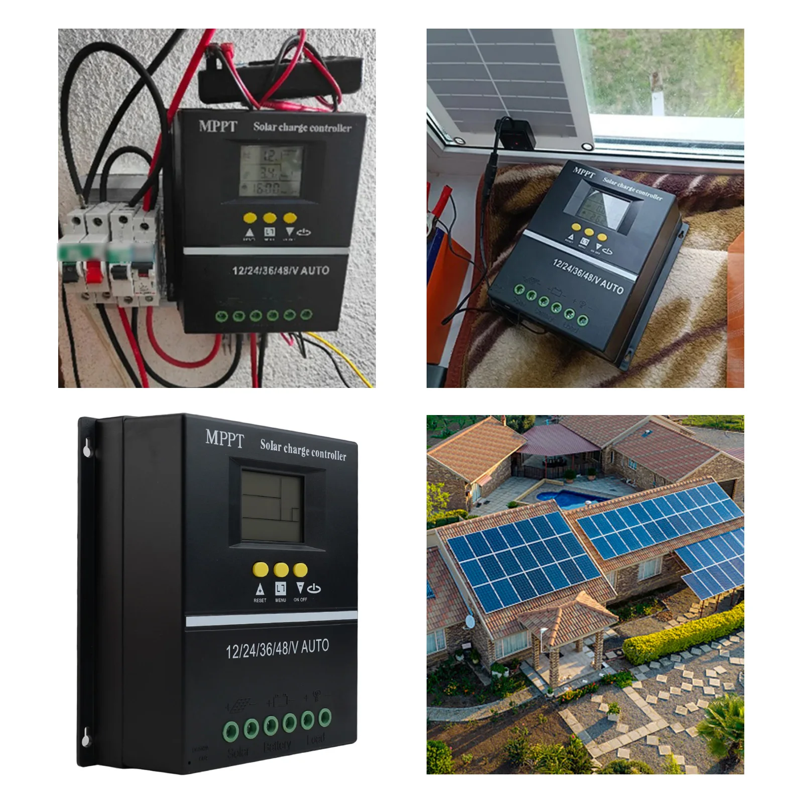 12V 24V 36V 48V Controller 60A, 80A, 100A optional 100A Solar Controller LCD for crystal Display Large-section Wiring Port