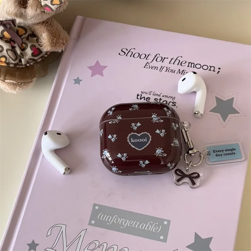 الرجعية الأزرق زهرة حقيبة سماعة الاذن ل أبل Airpods برو 1 2 3 4 Gen غطاء سيليكون لطيف سماعة شحن حالات ل Airpod 4 3rd