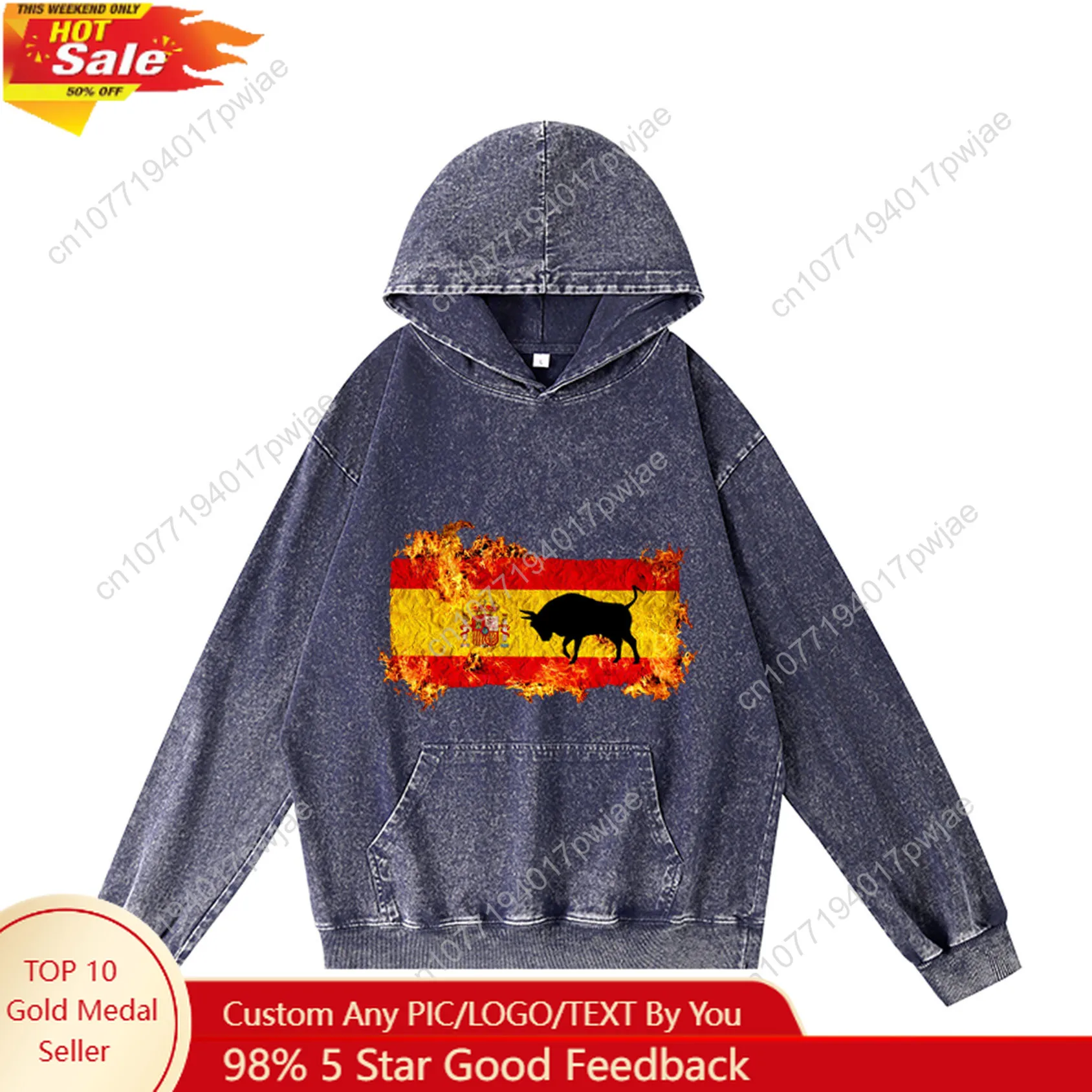 Spanish bullfighting pattern Hoodie Hooded Sweatshirt Men Woman Vintage Pullover Sweatshirt With Pocket Oversized Customized Top