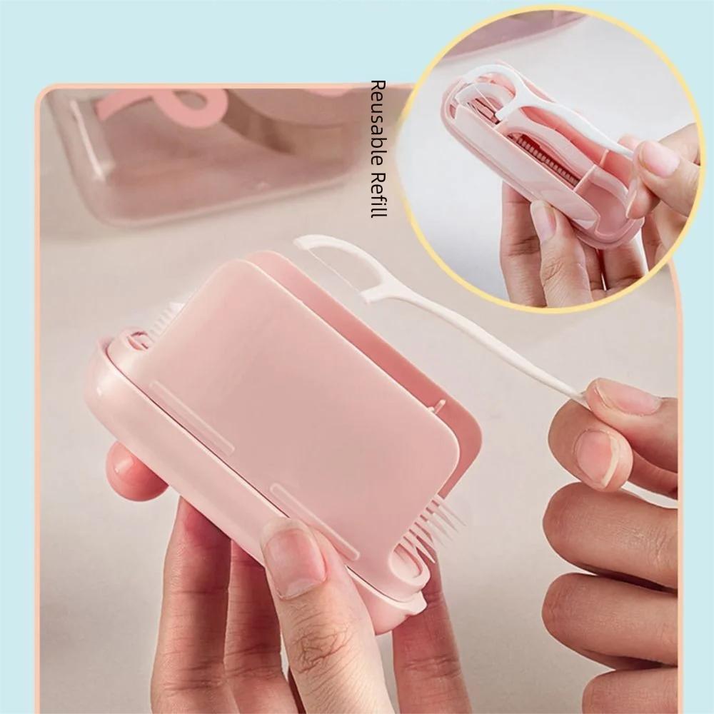 Creativity Automatic Pop Dental Floss Box Press-on Portable Mini Teeth Stick Case Refillable Dustproof Floss Stick Organizer