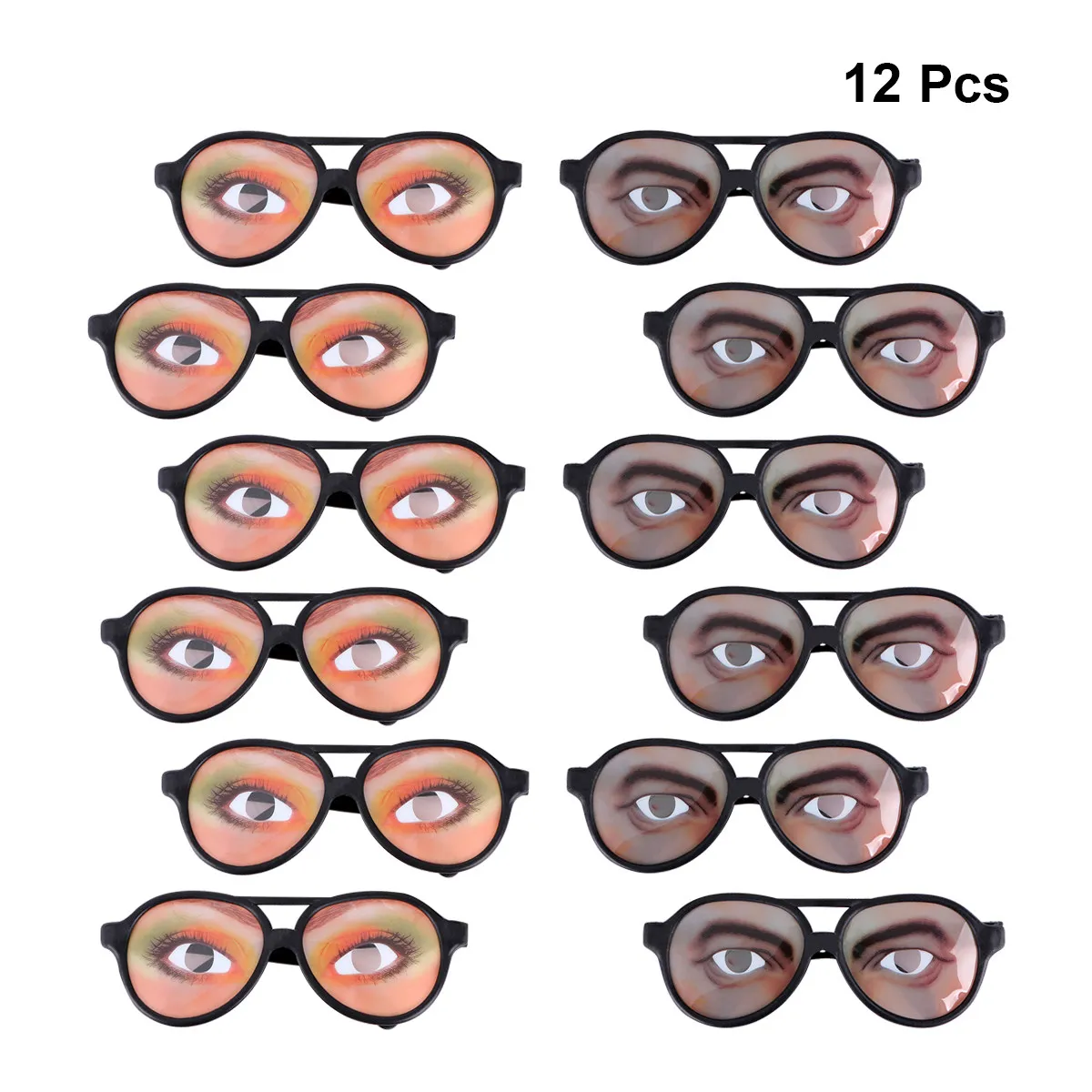 

12Pcs Party Glasses Funny Eyebrow Eyelash Blue Shadow Design Halloween Props Eyeglass for Festival Celebration